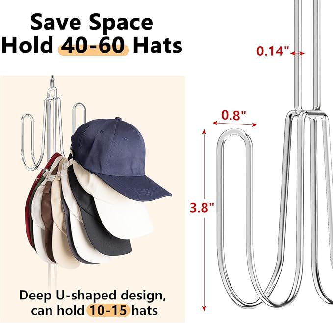 Hat Hangers for Closet, 1 Pack Stainless Steel Hat Organizer, Silvery