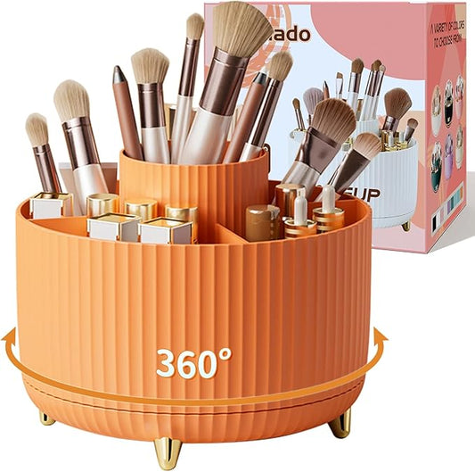 Fanado 360° Rotate Makeup Brush Holder Organizer, Orange