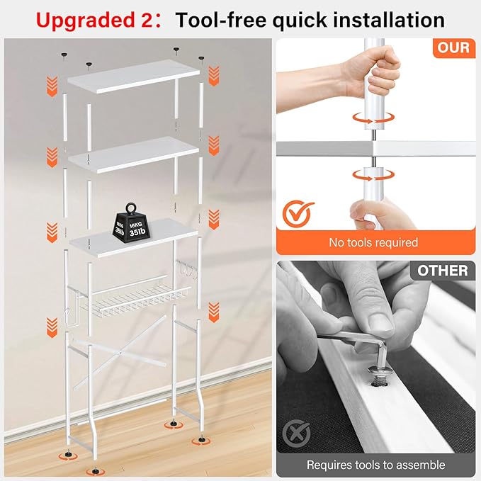 Over the Toilet Storage shelf, 4-Tier Bathroom Organizer Rack