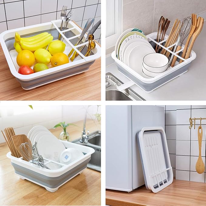 Collapsible Dish Drying Rack Portable Dinnerware Drainer Organizer for Kitchen