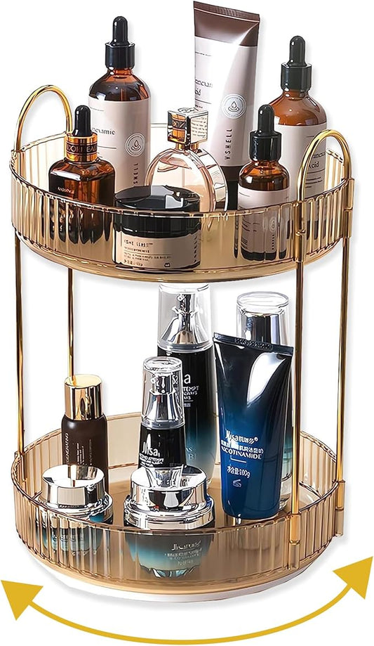 360 Rotating Gold Makeup Organizer