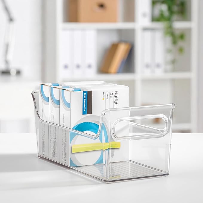 iDesign Condiment Organizer for Fridge - Plastic Fridge Organizer Bins with Handles, Set of 4, Clear