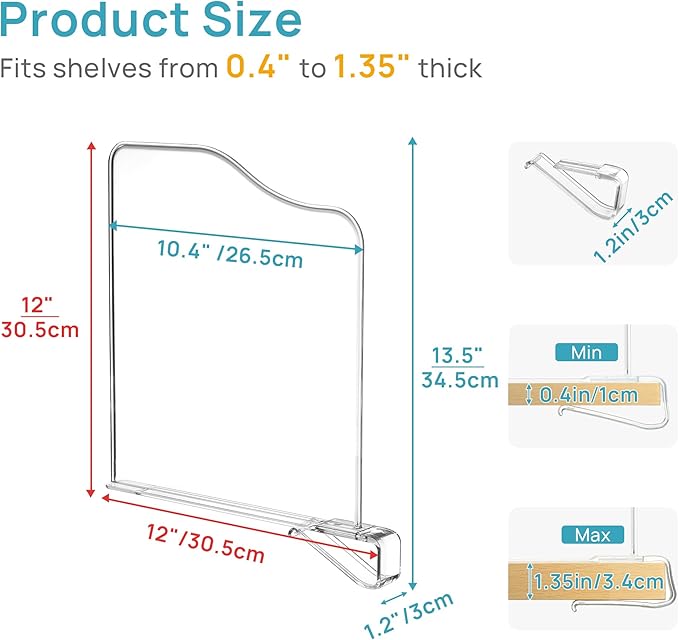 Vtopmart 8 Pack 12in Height Shelf Dividers for Closet Organization, Clear Plastic Closet Shelf Dividers of Upgrade Height for Maximizing Vertical Space Storage, Organizing Sweater, Jeans, Shirts, Bags