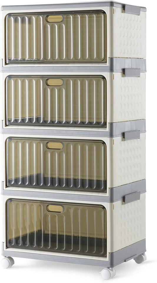 Amazon Basics 4-Tier Storage Bins with Lids, Stackable and Collapsible