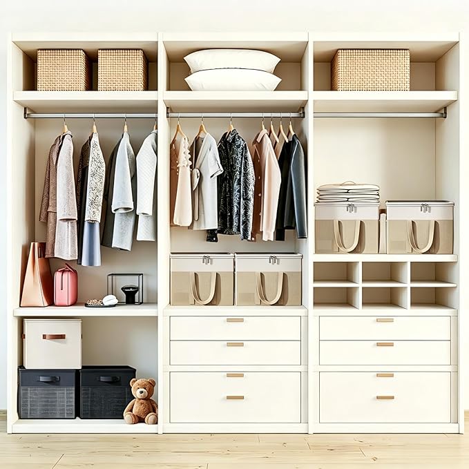 2 Pack Large Shoe Organizer for Closet, Adjustable Dividers Shoe Storage Box Bins with Wheels Clear Cover Reinforced Handle Side Pocket Fits up to 32 Pairs, Foldable Shoe Organizer for Entryway Beige