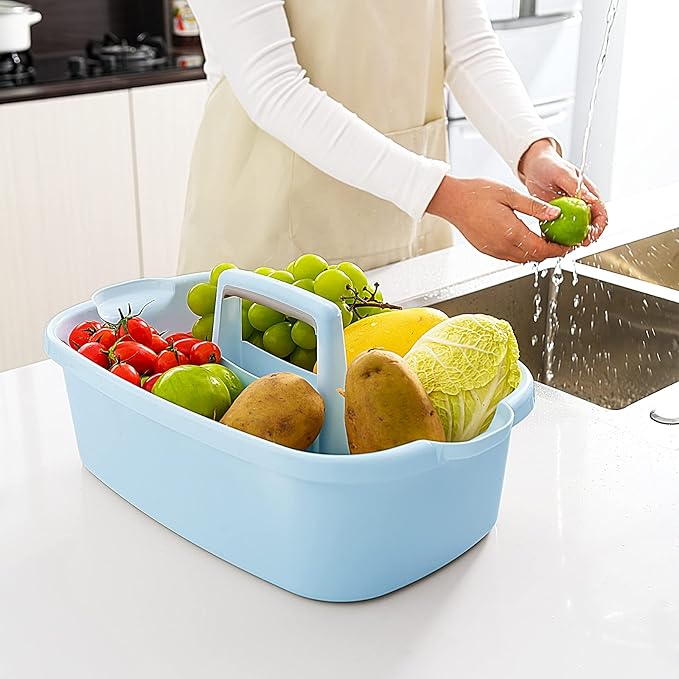 Goderewild 2 Pack Multi-Purpose Plastic Cleaning Caddy with Handle, Shower Caddy Organizer/Storage Basket/Totes Portable for Bathroom Supplies, Cleaning Products, Under Sink Tool. (blue+grey)