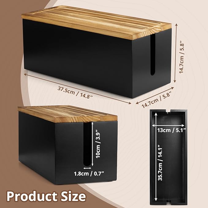 Large Wood Cable Management Box, Cable Organizer Box