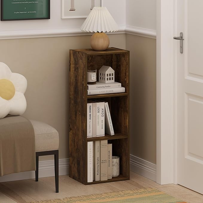 Furinno LUDER Book Shelf, 3-Cube Bookshelf, Amber Pine