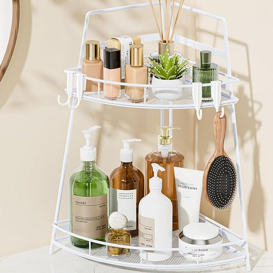 2 Tier Corner Bathroom Counter Organizer, White