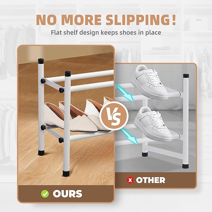STORAGE MANIAC Expandable Shoe Rack, White 2 Tier