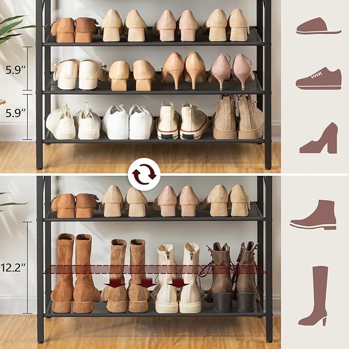 MAHANCRIS 10 Tier Shoe Rack Organizer for Closet, Holds 36-40 Pairs, Tall Metal Shoe Storage Shelf for Entryway Bedroom, Sturdy Freestanding Shoe Rack Space Saving, Large Capacity, Rustic Brown