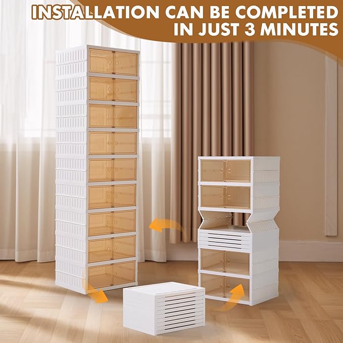 SAYMA Collapsible Shoe Rack Organizer Foldable Shoe Storage Organizer with Doors, Large Plastic Folding Shoe Rack, Easy Assembly Shoe Cabinet Storage for Entryway (2 x 9 Tiers-18 Pairs)