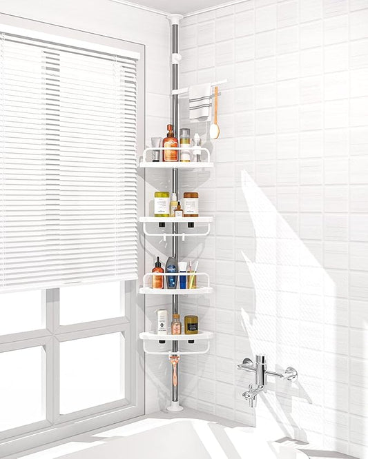 ADOVEL 4 Layer Corner Shower Caddy, Stainless Steel Constant Tension Pole Shower Organizer, Adjustable Corner Shower Shelf, Rustproof 3.3 to 9.8 ft