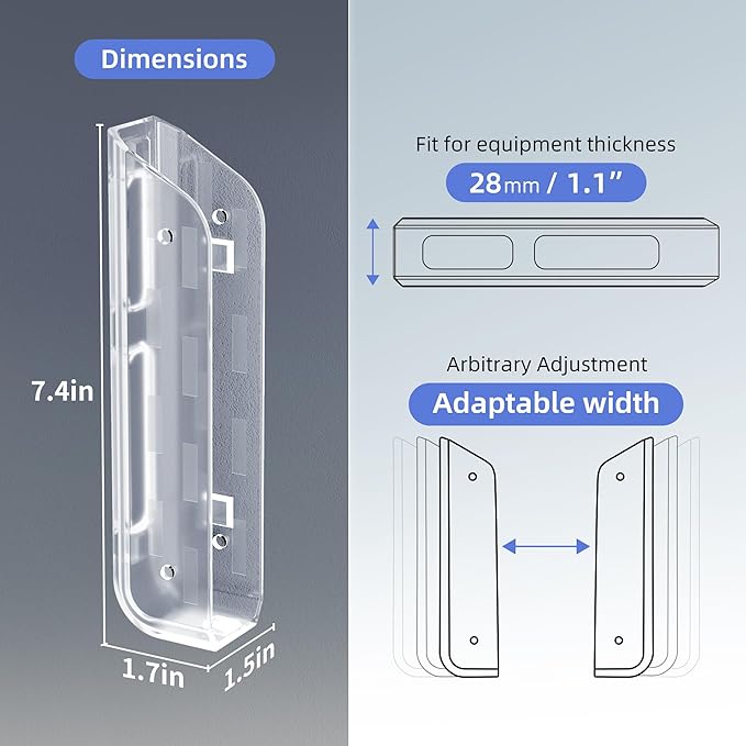 ELETIUO Clear Wall & Under Desk Laptop Mount Holder–Adhesive & Screw in,1.02"/ 26 mm,Anti-Scratch Pads,Universal for MacBooks,Surface,Keyboards,Tablets,Switch &More