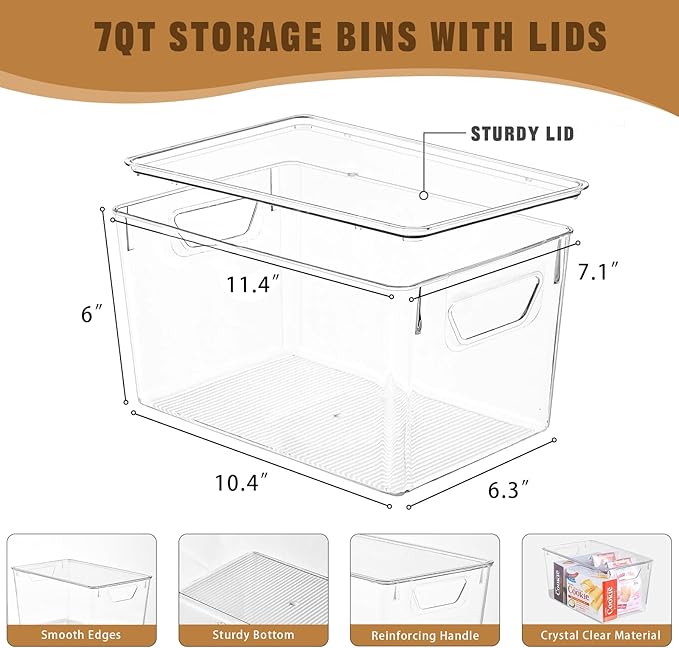 6 Pack Clear Storage Bins with Lids