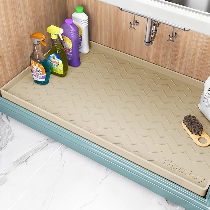 TigeJoy 34" x 19" Under Sink Mats for Kitchen Waterproof, Leak-Proof Silicone Mat Sink Protector and Cabinet Liner, Kitchen Essentials Organizer and Storage, Boot or Shoe Tray, Pet Feeding Mat