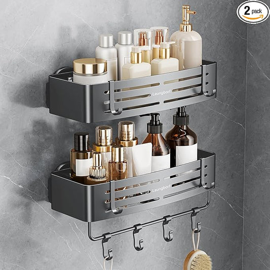 Rectangle Shower Caddy Suction Cup, Matte Gray, 2 Pack