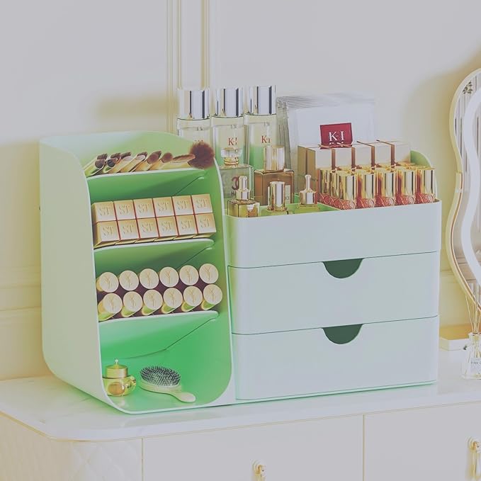 Makeup Organizer with Drawers, All Green