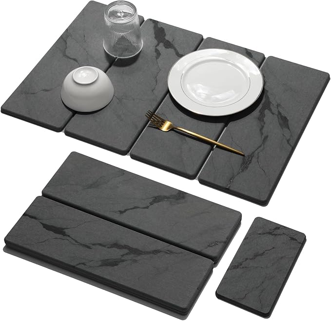 Large Stone Dish Drying Mat for Kitchen Counter, Dark gray 24"x16"&8"x4"