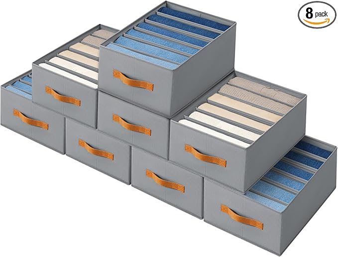 Closet Organizers and Storage, Fabric Clothes Organizer with Handles, Grey