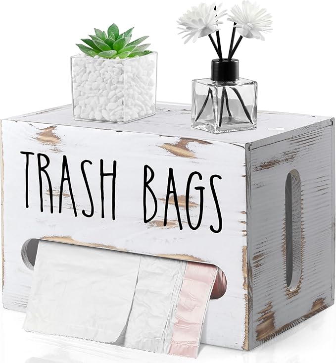 Trash Bag Holder, Wooden Stackable Trash bag Dispenser Wall Mount