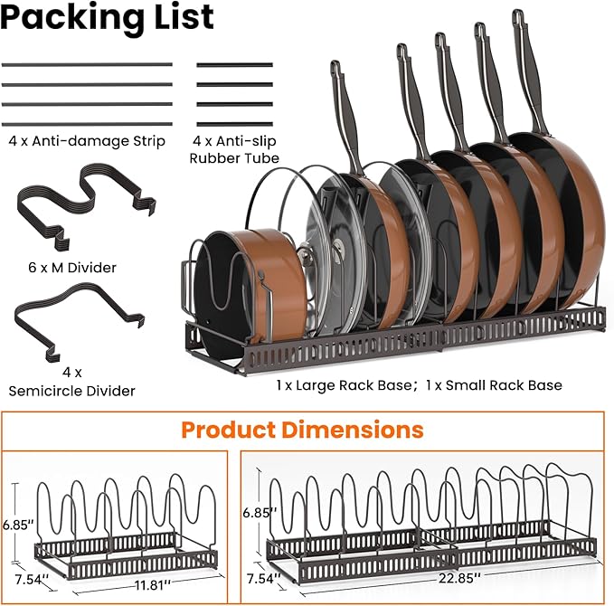 Pots and Pans Organizer Rack for under Cabinet, Bronze
