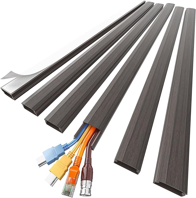 Delamu Cord Hider, Large Cord Covers for 3-4 Wires on Wall, 85in Cable Hider, Easy Set up Wire Hiders Wire Covers for Cords on Wall, TV Cable Cover Raceway for Home & Office, W1.18 H0.67in, Darkwood