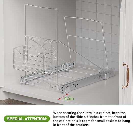 LIONONLY Pull Out Trash Can Rack Under Cabinet, Under Sink Trash Can for 7-11 Gallon Trash Bin, Under Cabinet Trash Garbage Pull Out Kit w/Garbage Bag Holder(Not Include Can)