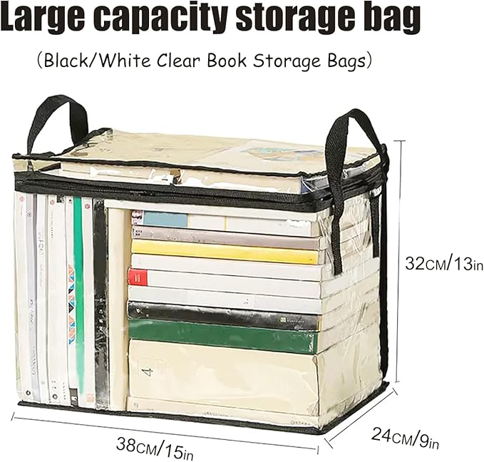 2PCS Clear Book Storage Bag Plastic Comic Books Organizer Collapsible Book Display Case with Lid and Lifting Handle suitable for books and toys,Size38x24x32cm/15x9x13inches