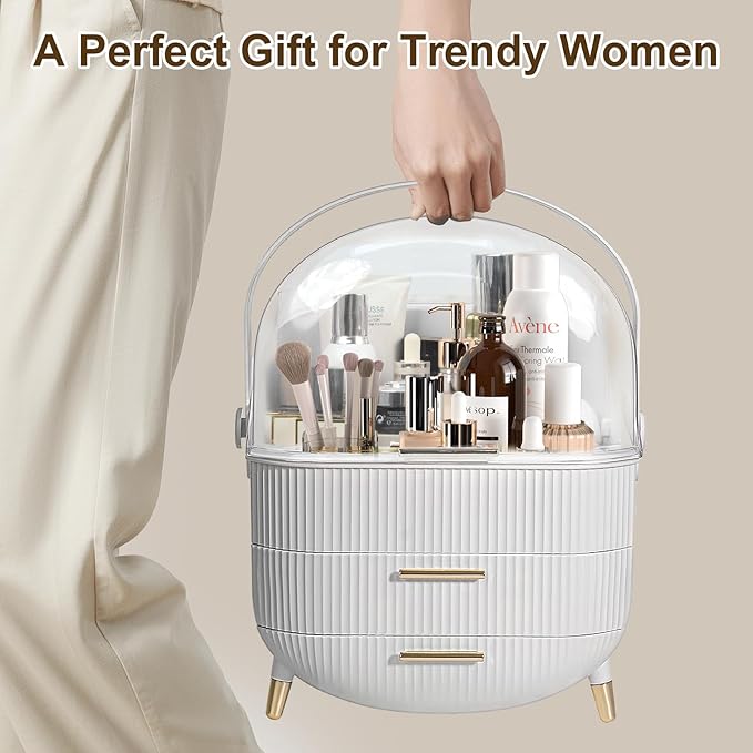 YGJT Makeup Organizer, Skincare Organizer for Vanity with Drawers, Makeup Storage Box, Large Capacity Cosmetic Display Cases Makeup Storage Box for Bedroom, Bathroom, Ideal Gifts for Women(White)