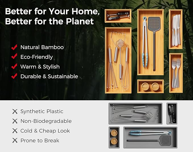 Bamboo Kitchen Drawer Organizer Boxes