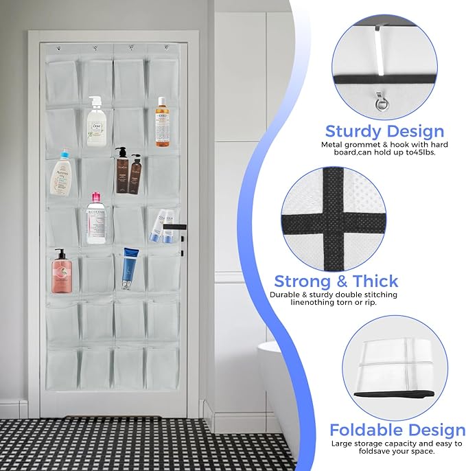 GOMAJI 28 Large Pockets Over the Door Shoe Organizer with 4 Hooks for Different Widths Doors, Hanging Shoe Rack Holder for Closet Men Sneakers, Women High Heels