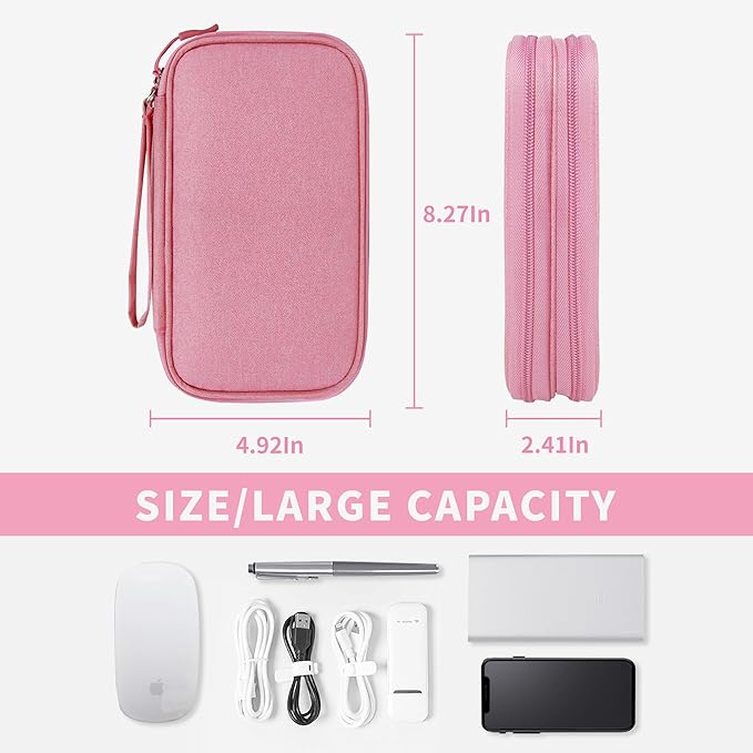 Lcsmaokin Electronics Organizer Travel Case,Electronic Accessories Storage Bag,Portable Waterproof Cable Organizer Bag,Travel Cord Organizer Bag for Small Charging Cord Storage,Cables,SD Card-Pink