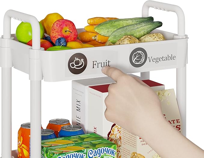 3-Tier Rolling Cart with Wheels, Multifunction Utility Storage Carts, White