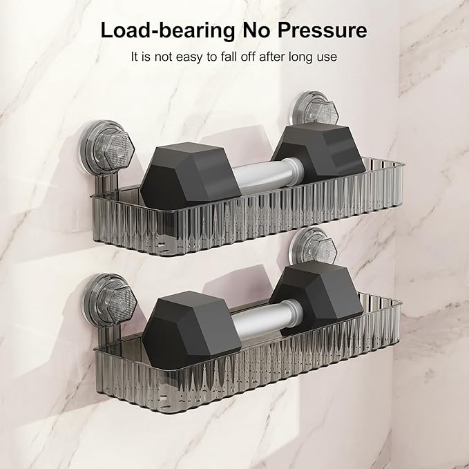Adhesive Shower Caddy Suction Cup Shower Shelves for Inside Shower No Drilling Bathroom Organizers and Storage Wall Shelf Rack Clear（black,square