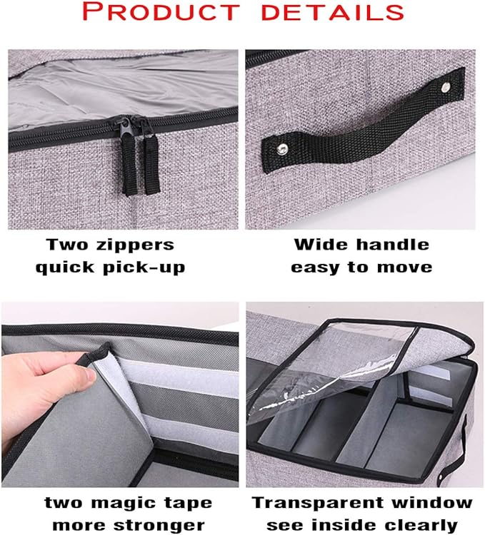 Foldable Under Bed Clothes Organizer with Lid, Gray