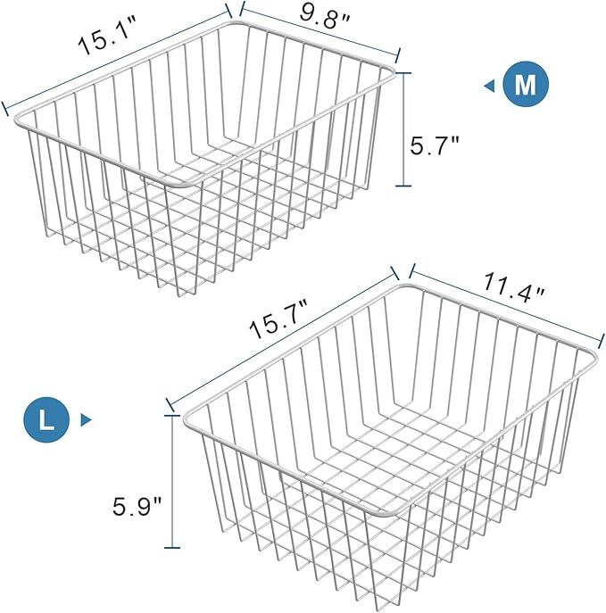 iSPECLE Freezer Organizer Bins - 6 Pack Stand Up Freezer Organizers for 16 Cu.Ft Upright Freezer, Storage Baskets for Meat & Veggies, Prevents Items Falling, Slide-Out Access, 3 Large 3 Medium, White