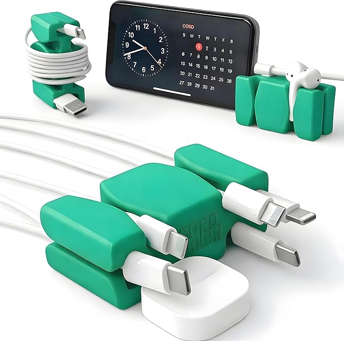 CordBrick 6PK Silicone & Steel Weighted Cord Holders for Bedside. Travel Phone Cable Organizers. Multiuse iPhone Accessories. Small Gifts for Him, College Student. Tech Gadgets for Teenagers. Green