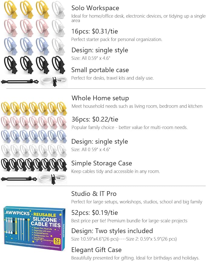 Quick Bind–Silicone Cable Ties Reusable, Cord Organizer for Charging Cables, Data Cables & Computer Wires, Multipurpose Elastic Cable Management Straps for Home,Office,Travel(16pcs,Black)