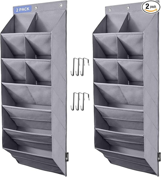 2 Pack Over the Door Shoe Organizer, Hanging Shoe Organizer, Grey
