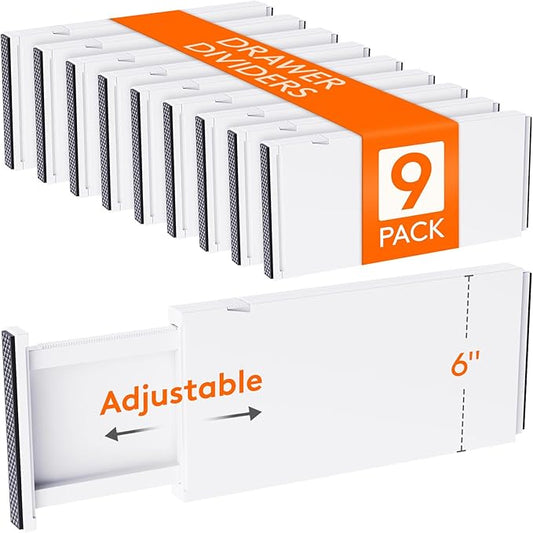 9 Pack 6" High Drawer Dividers 34-56cm/13.5-22" Adjustable Drawer Organizer