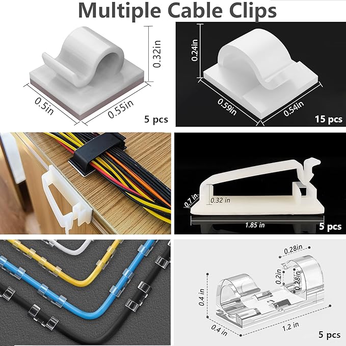 327PCS White Cable Management Kit 4 Cable Cable Sleeves