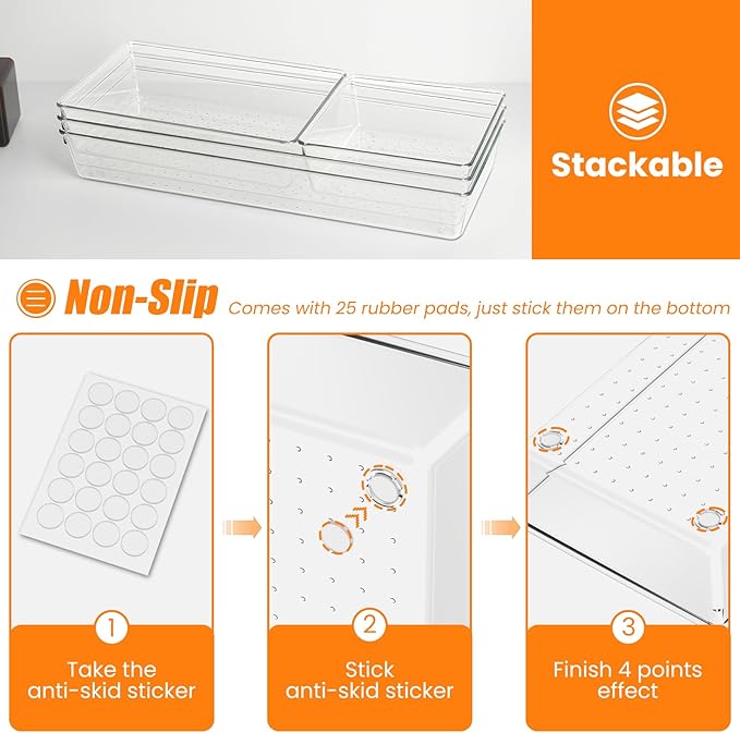 18 Pcs Large Size Clear Drawer Organizer Set
