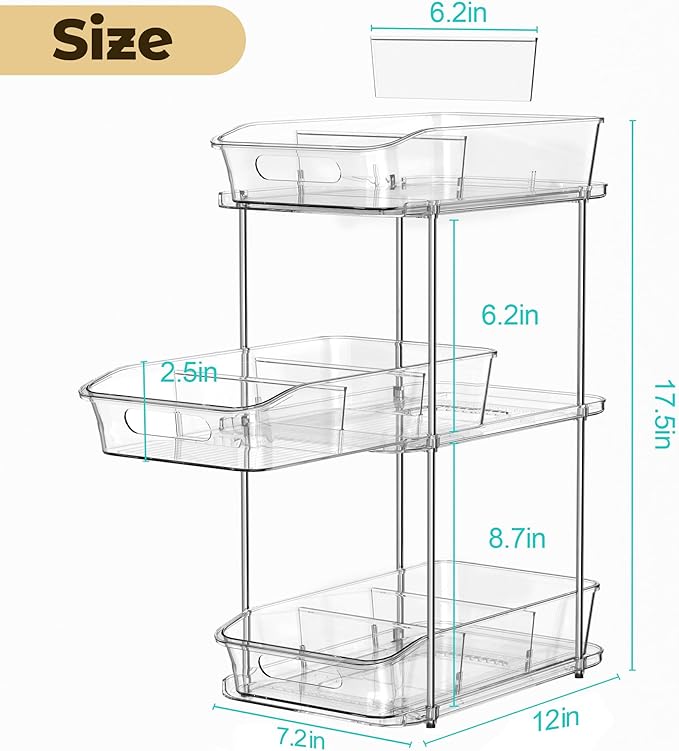 3 Tier Under Sink Organizer, Pull-Out Storage Organizer with Dividers