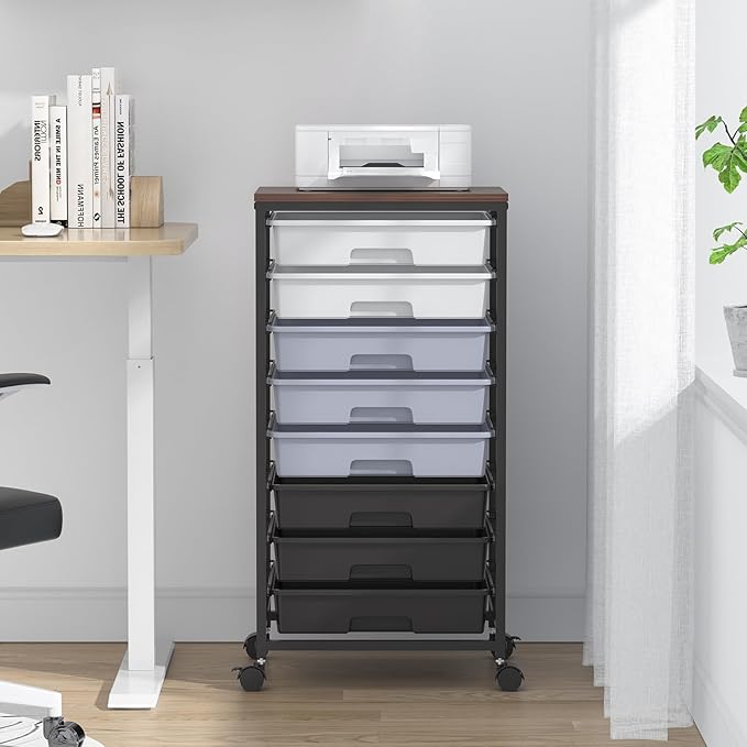 Rolling Cart with Drawers, Dark Grey