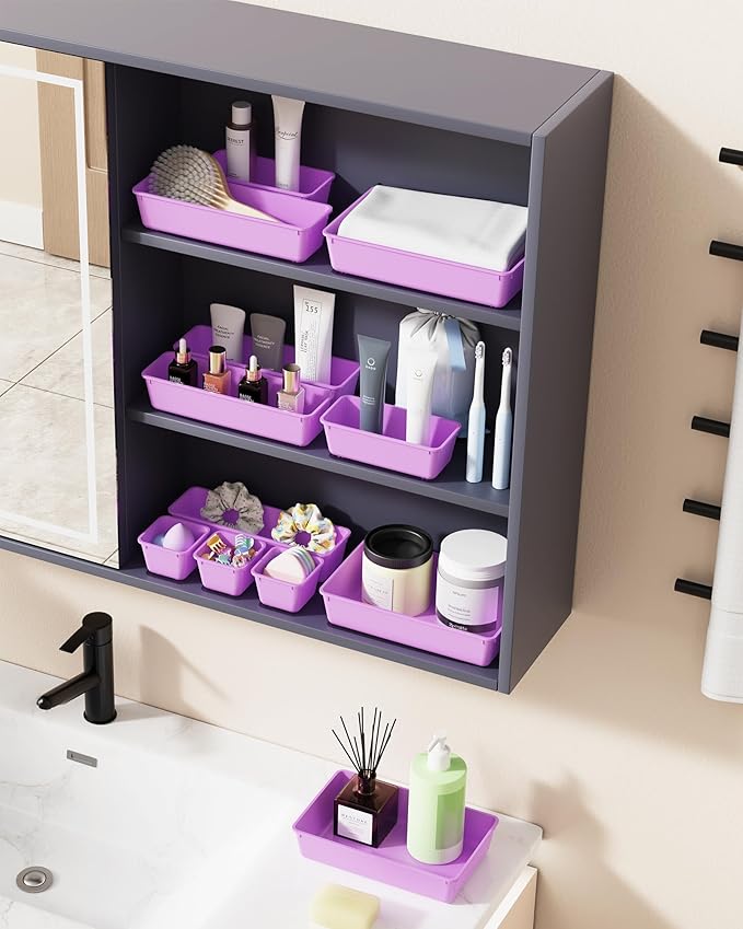 25 PCS Plastic Drawer Organizers Set, Purple