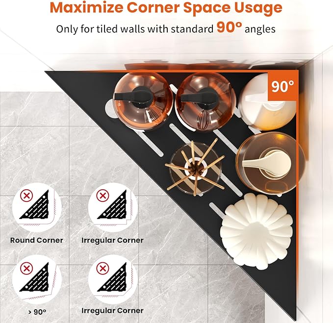 Corner Shower Shelves with Razor Holder, Rustproof Stainless Steel Tile Shower Organizer Discreet Corner Shelf Black Conrer Shower Shelves No Drilling Sleek Shelf for Bathroom Storage, 2 Pack, 10"
