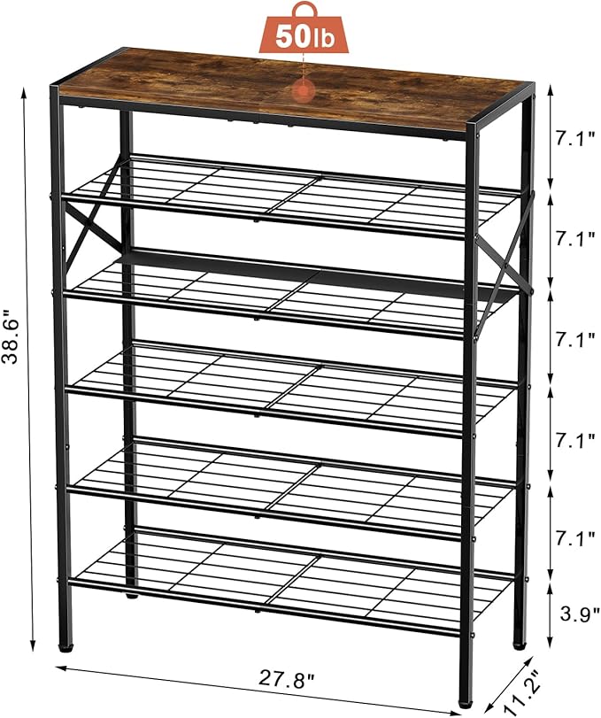 6-Tier Metal Shoe Rack Organizer Shoe Storage for Entryway 18-24 Pairs Narrow