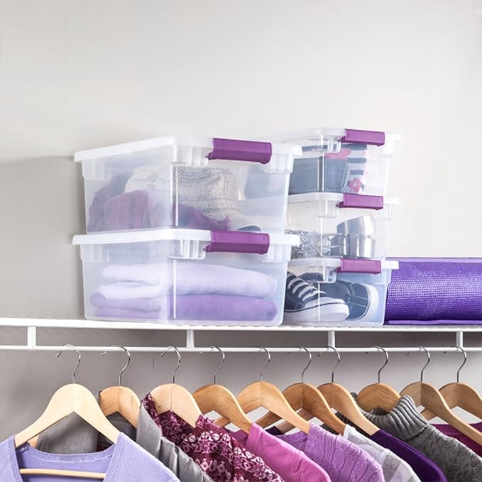 Sterilite 12-Pack ClearView Latch Box, Stackable Clear Organizer Bins with Lids, 6 Qt – Plastic Tote Containers for Closet, Office, Bedroom, Shelving Units and Everyday Home Storage Organization