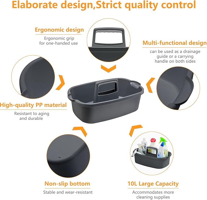 Goderewild 2-Pack Multi-Purpose Plastic Cleaning Caddy with Handle, Shower Caddy Organizer - Storage Basket/Totes Portable for Bathroom Supplies, Cleaning Products, Under Sink Tool. (Gray)